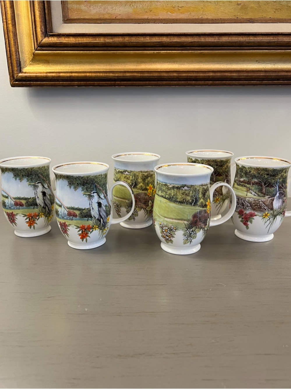 Dunoon Mugs Tea Cups Bone China England Set Of 6 Wildlife Valderrama Collection